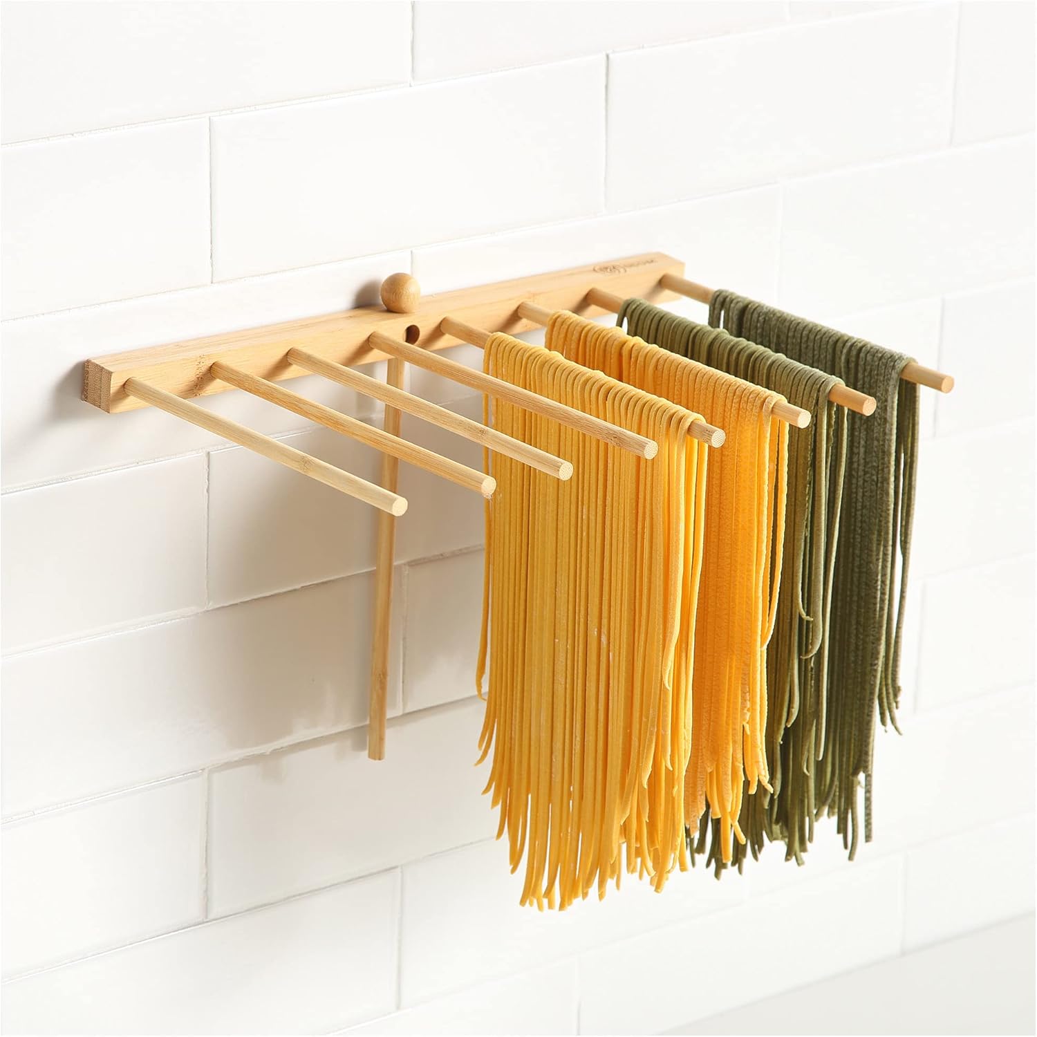 8SOM Wall Mounted Bamboo Pasta Drying Rack with Transfer