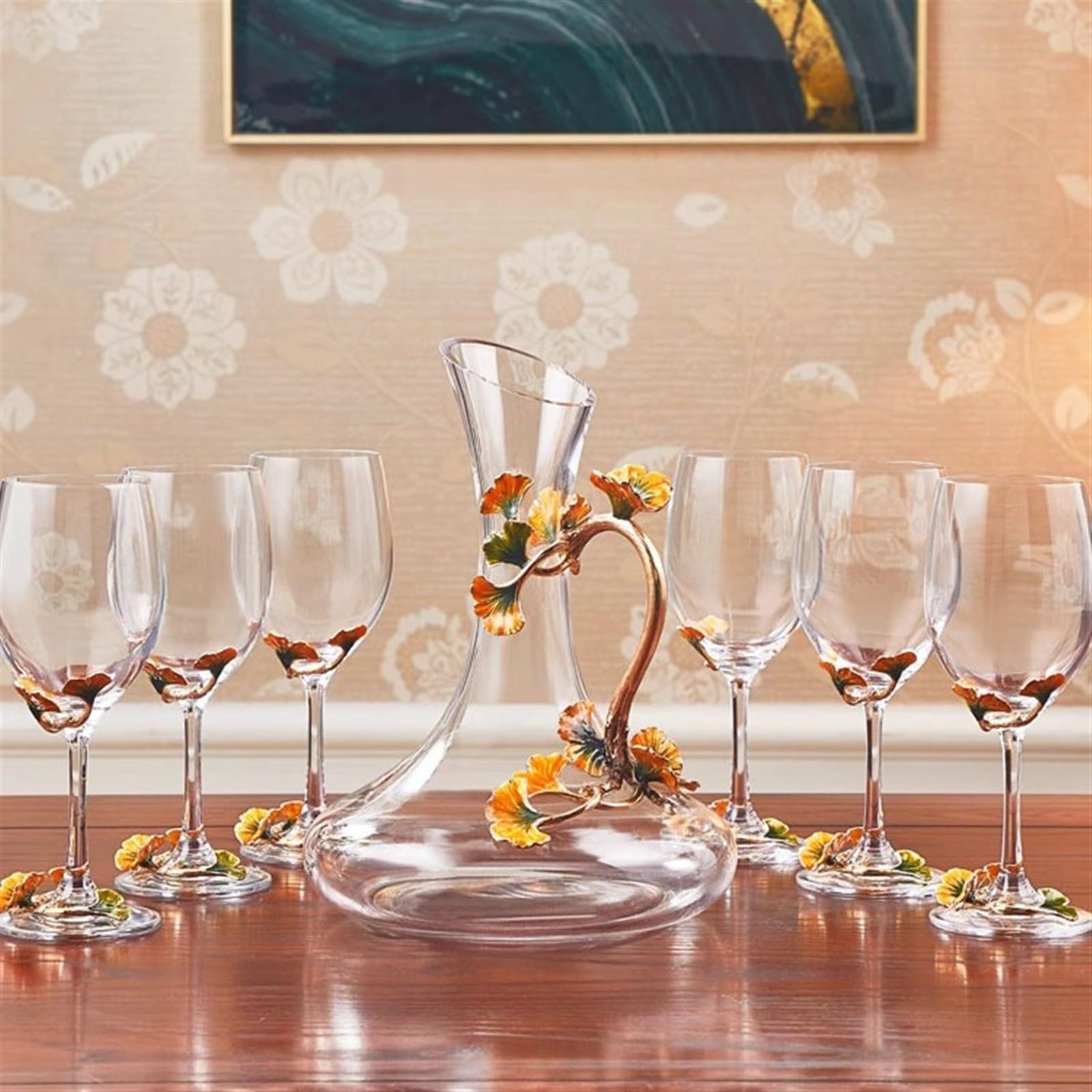 Caraffa decantatore vino Set di 7 bicchieri da vino rosso smaltati Calice senza piombo Dispositivo raffreddamento del for la casa Bicchiere bordeaux creativo lusso squisito