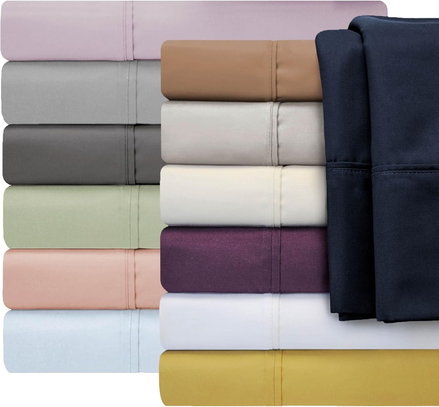 Superior 1000 Thread Count Cotton Blend Sheet Set, Cotton Rich Bedding, Solid Bed Sheets, Bedroom Decor, Includes 1 Flat Sheet, 1 Elastic Deep Pocket Fitted Sheet, 2 Pillowcases, Full, Blue