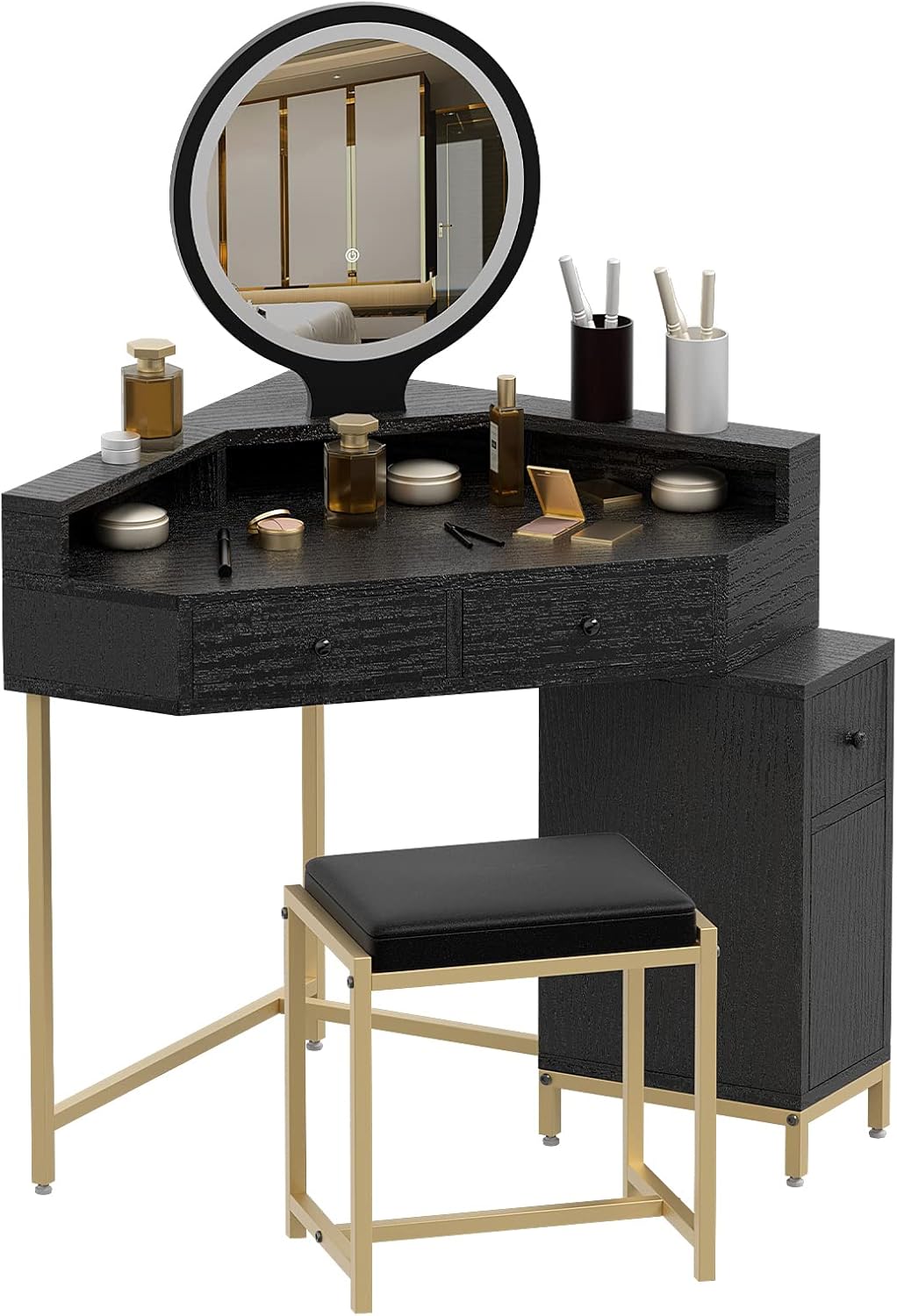 Visiblesser Corner Vanity Desk with Mirror and Lights