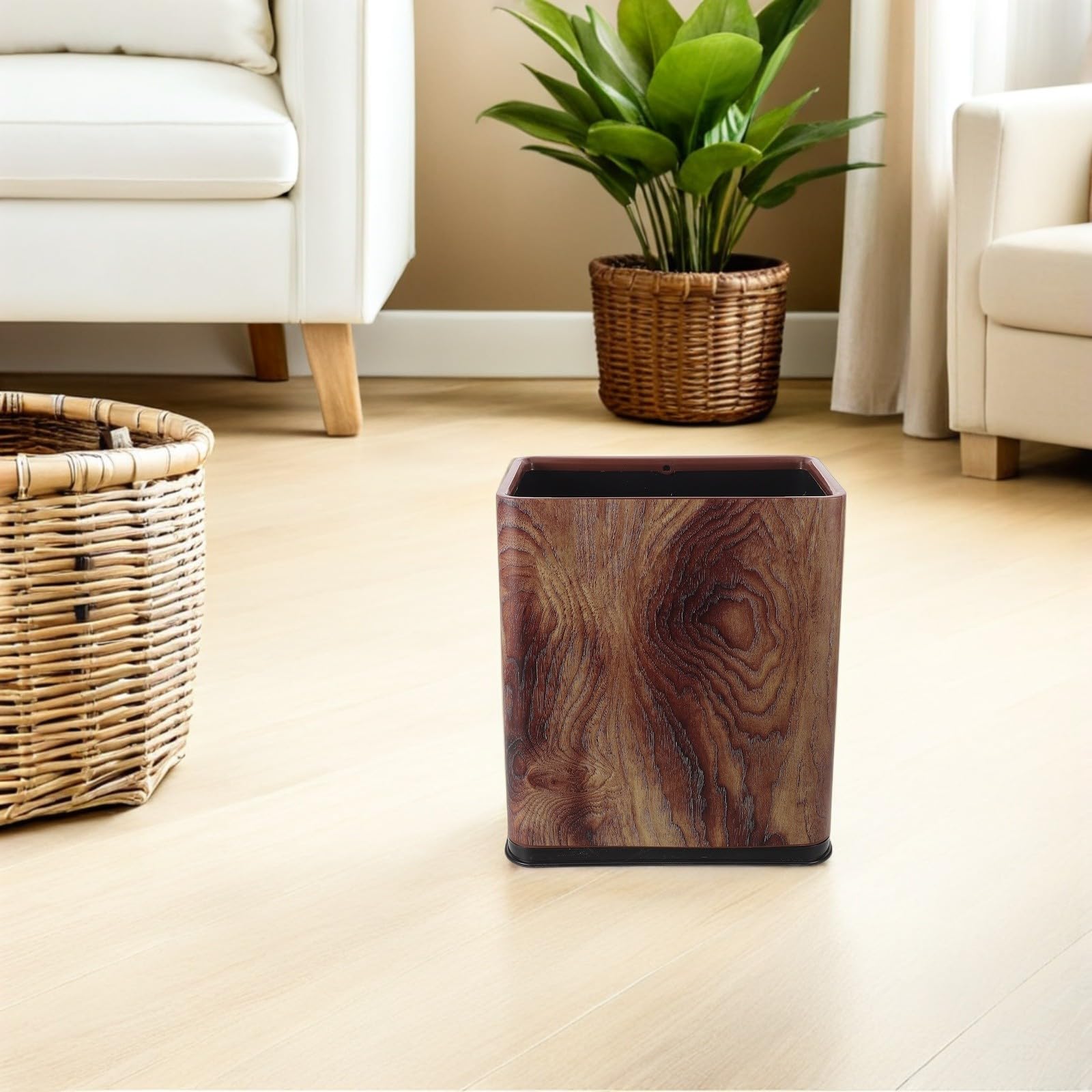 Toddmomy Cubo de Basura Delgado Diseño Vintage y Textura de Madera, Plástico Resistente, Forma Estrecha Adecuado para Baño y Hogar, Ahorro de Espacio y Durabilidad