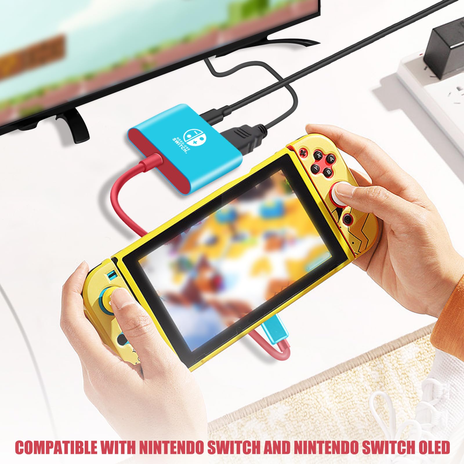 3 en 1 Switch Dock para Switch/Switch OLED, puerto USB 3.0, estación de acoplamiento portátil para Nintendo Switch/Switch OLED, adaptador de TV con HDMI 4K (azul y rojo)