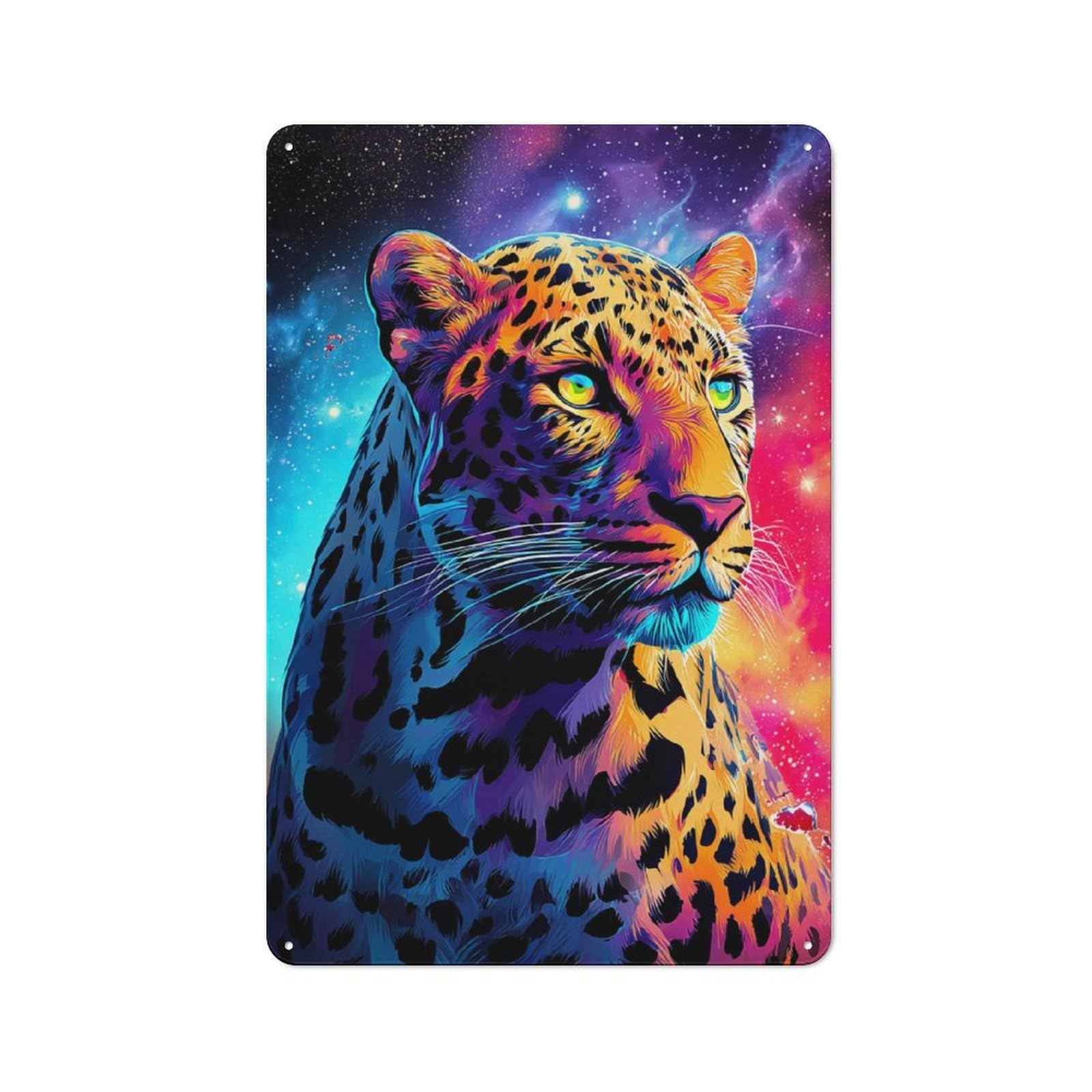 Junmoney Galactic Leopard Majesty -3 Printed Metal Sign 30X20cm For Hobby Room Or Studio, Gift Idea At Christmas For Creative Interior Collectors