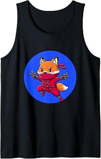 Cute Ninja Fox Jumping Pose for Anime Fans Tank Top