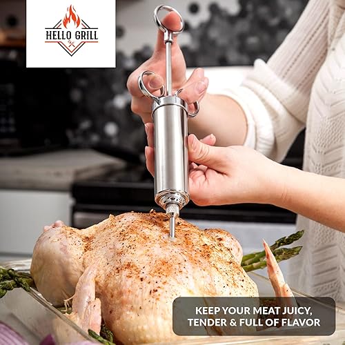 Miniatura 6 de Hello Grill Kit de jeringa de inyector de carne, 3 agujas profesionales para inyector de barbacoa, inyector de adobo de metal, inyectores de carne