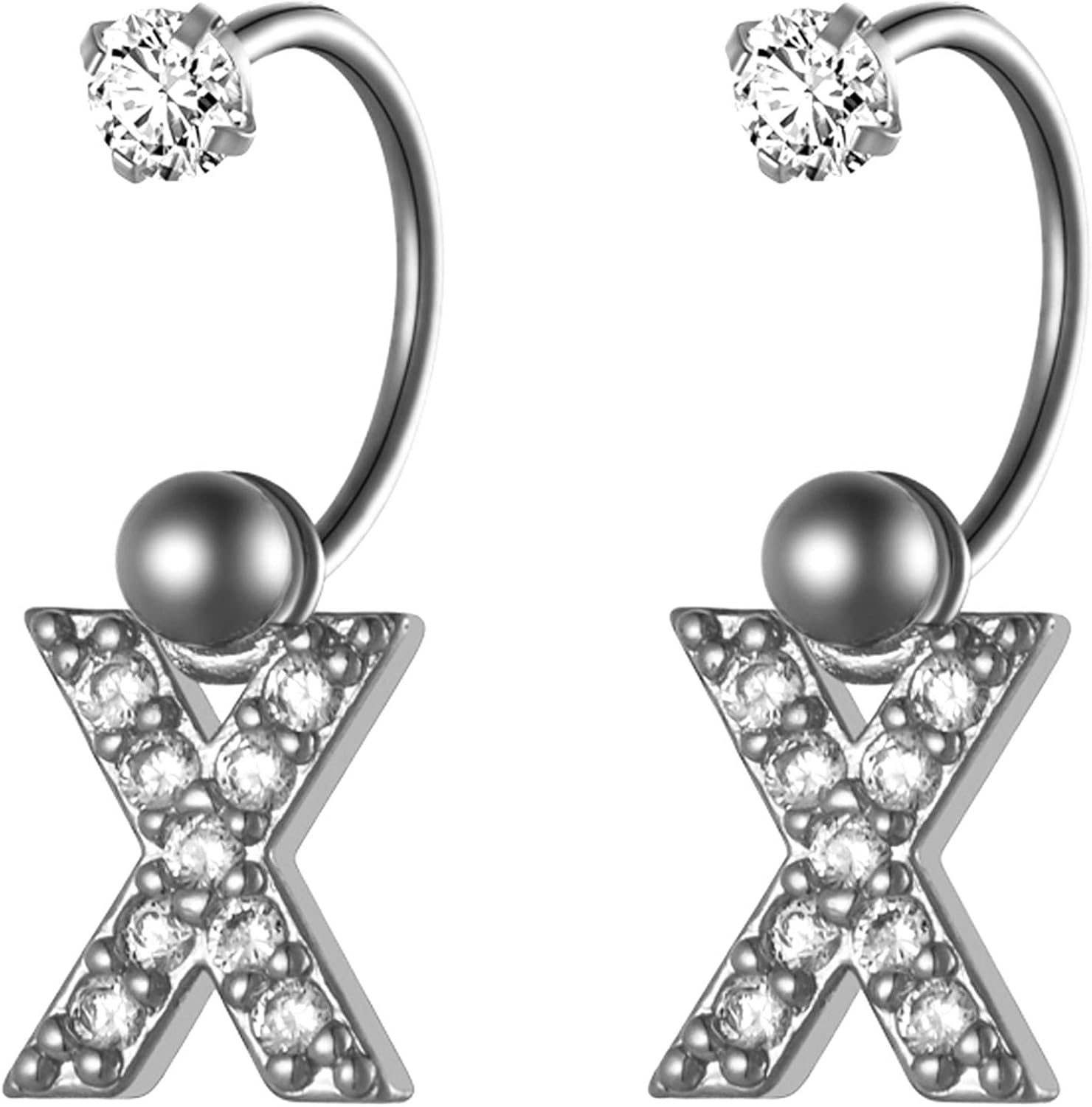 Cupimatch Zircon Dangle Circular Barbells Stud Earrings Alphabet 26 Initial Letters Stainless Steel Navel Button Rings jewelry Gift for Women Girls