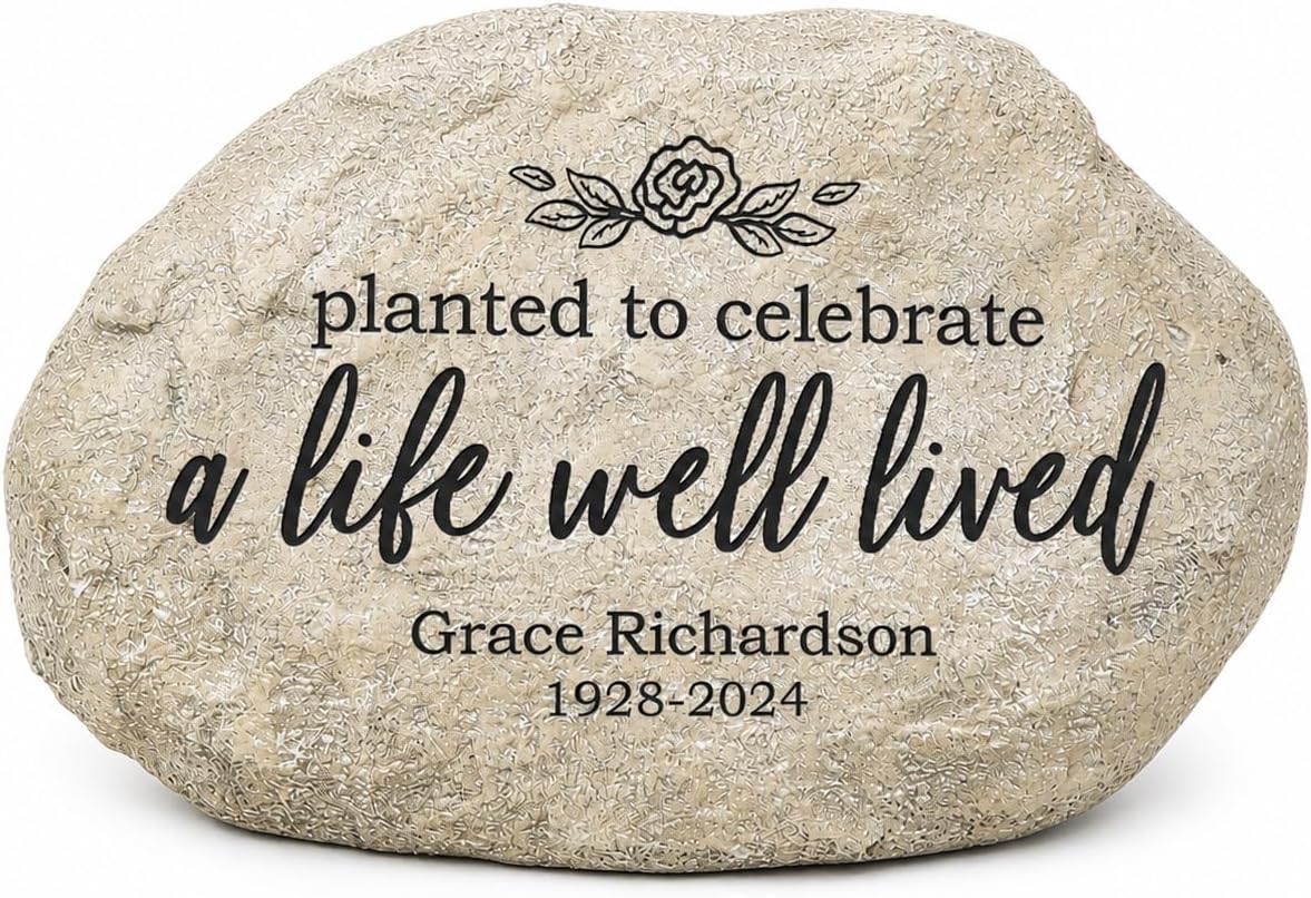 Personalization Universe A Life Well Lived Personalized Memorial Garden Stone, Custom Memorial Plaque Cemetery Markers, Sympathy Stones for Loss of Loved One, Bereavement Garden Stone for Funerals
