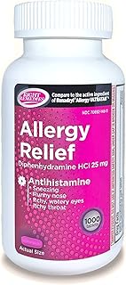 Allergy Relief Antihistamine, Diphenhydramine HCl 25mg, Generic Benadryl Ultratabs, Relieves Seasonal Indoor or Outdoor Upper Respiratory Allergies, 1000 Count