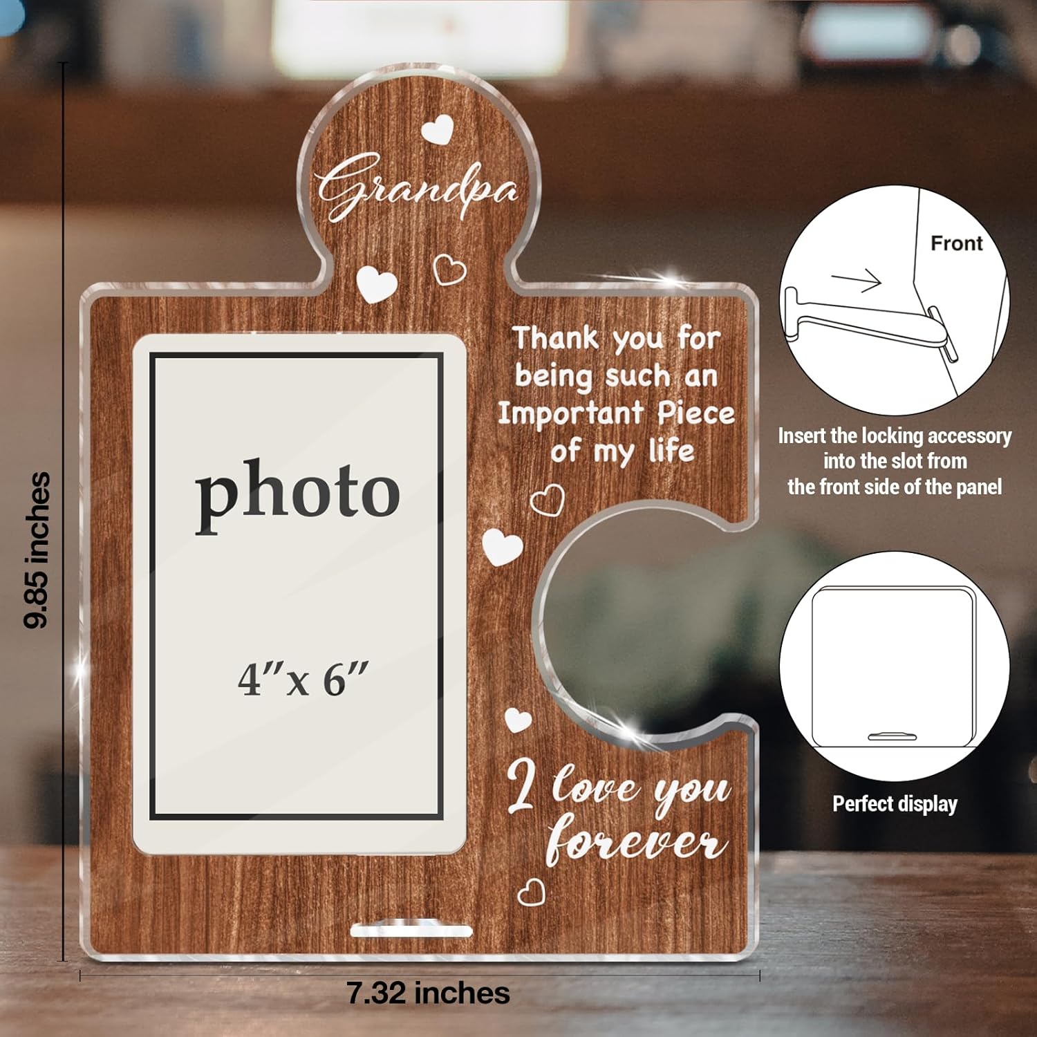 Grandpa Gifts from Grandkids, Christmas Fathers Day Grandfathers Day Birthday Gifts for Grandpa, Acrylic Puzzle Picture Frame Gift for Grandfather, 4 x 6 Inch Photo - Image 2