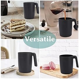 Wrova 16oz Wheat Straw Cups with handles set of 6-Plastic Cups Reusable-Unbreakable Kids Mugs-Dishwasher Safe & Microwave Safe-Ideal Plastic Mugs for Tea,Coffee,Camping,RV-Black