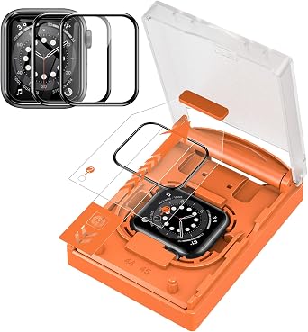YMHML for Apple Watch Screen Protector 44mm SE Series 6/5/4 [Zero Bubble], Upgrade 3D Full Coverage Waterproof Clear Flim with [Auot Install Cabin] for Apple Watch Accessories, 3 Pack