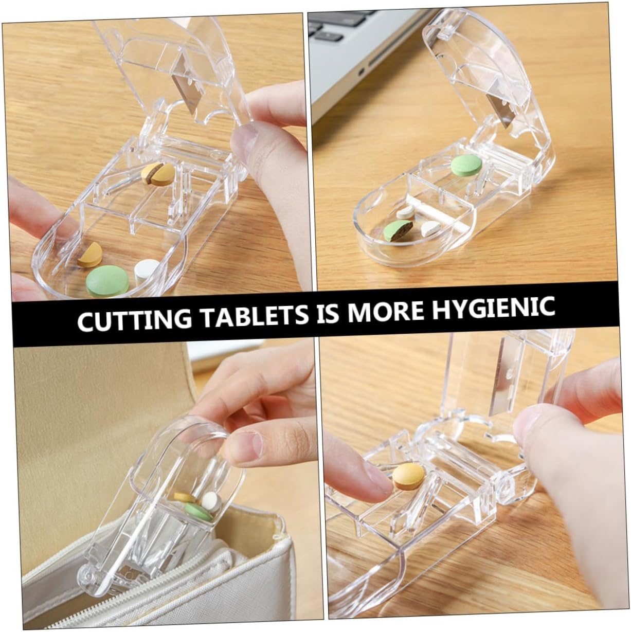ORFOFE 6 Pack Pill Splitter V-Groove Tablet Cutter for Small Capsules Anti-Slip Storage Pill Box