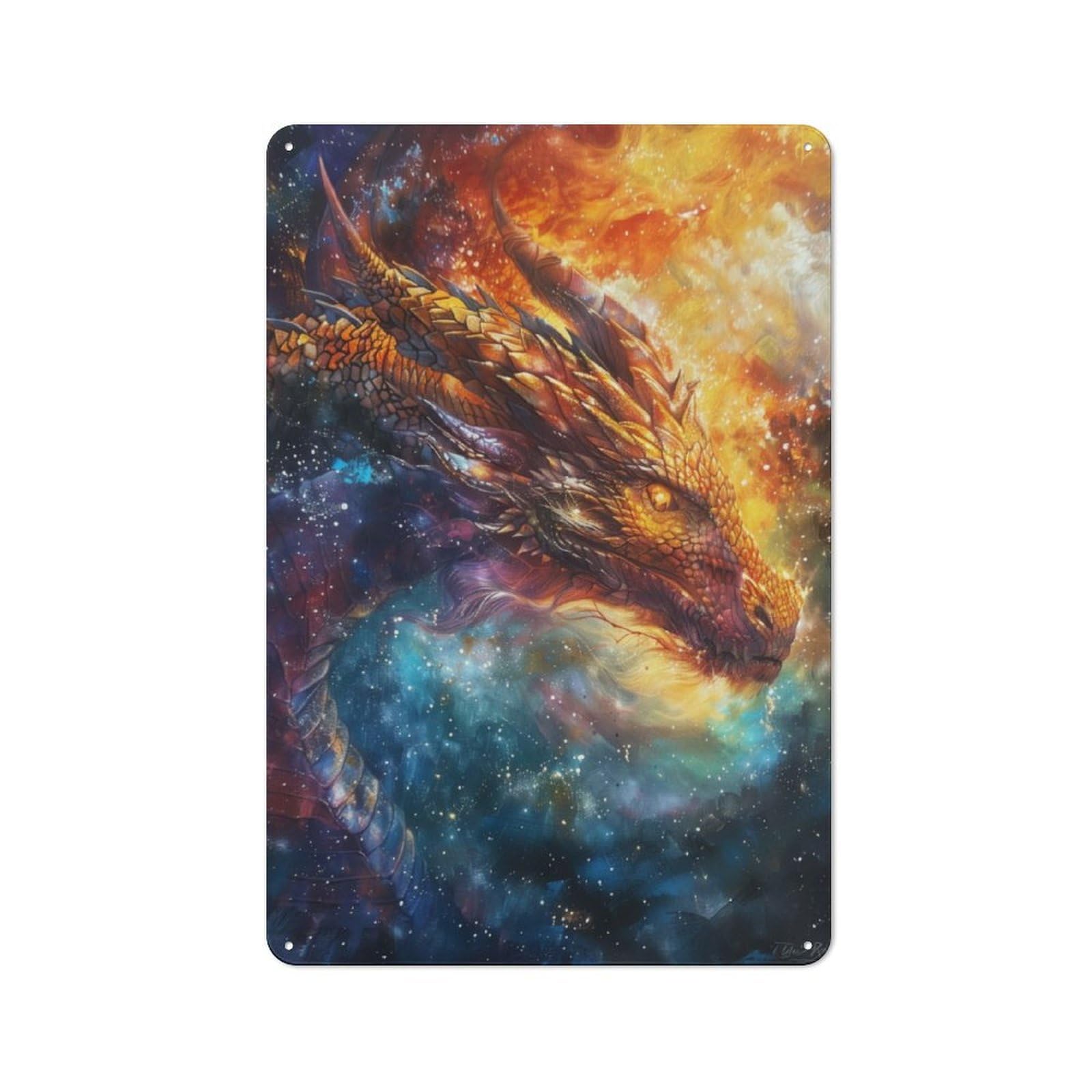 Junmoney Majestic Dragon Blaze Metal Plaque 30X20cm With For Workshop Wall, Retro Decor, For Garage, Workshop And Man Cave Decoration