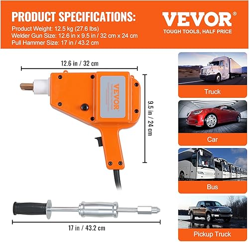 Miniatura 7 de VEVOR Kit de soldador de pernos, kit de reparación de abolladuras de soldador de pernos 5500, perno de soldadura por puntos de 800VA, kit de pernos