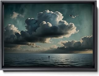 Framed Canvas Wall Art a white cloud is floating in an ocean blue Canvas Prints ocean blue Artwork Decoration for Living Room, Bedroom, white cloud Wall decor,Framed, Print