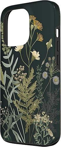 Miniatura 2 de Funda para iPhone 13 Pro Olive Green Boho Botanical Wildflowers