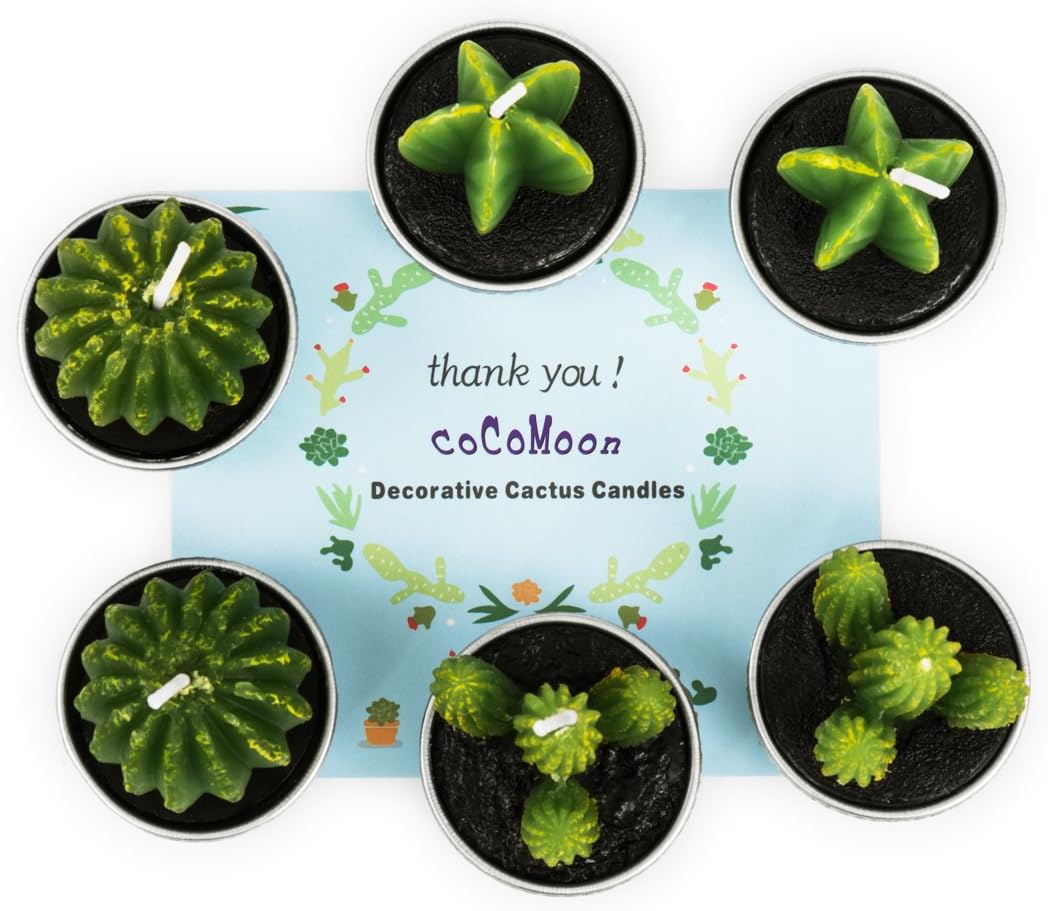 COCOMOON Cactus Tea Light Candles, 6 Pcs Decorative Candles with Artificial Succulents, Unscented, 30 min Burn Time, Modern Design, Perfect for Home Decor, Party, Wedding - Image 3