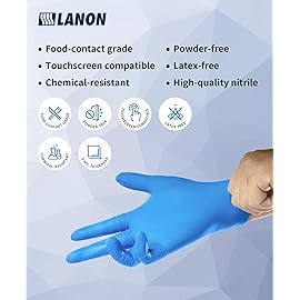 LANON Disposable Nitrile Gloves, Silicone-Free, Food-Safe, Chemical Resistant, Powder-Free, Textured Fingertips, Cooking, Cleaning, Blue, Medium