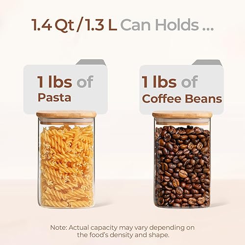 Miniatura 3 de ComSaf Juego de 3 recipientes de almacenamiento de vidrio con tapa de madera (44 onzas), recipiente transparente para almacenamiento de alimentos