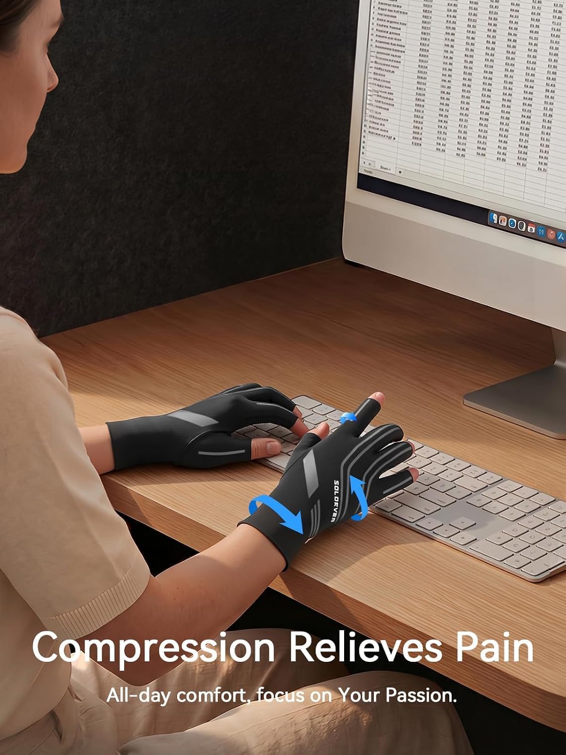 Upgraded All-Around Compression Arthritis Gloves for Women & Men, Carpal Tunnel Pain Relief Gloves for Crocheting,Gaming,Typing, Hand Support Wrist Brace for Arthritis,Swelling (L Fit Plam 7.3"-8.3")
