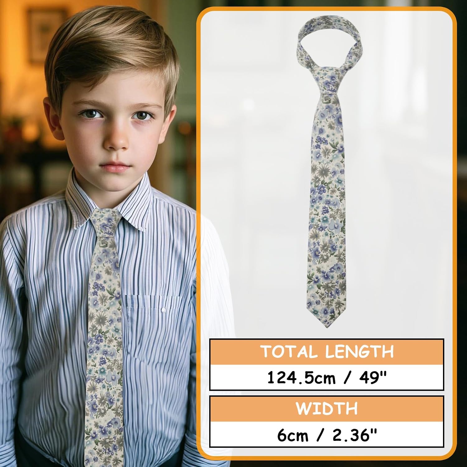 Adjustable Boys Tie Floral Ties for Boys Kids Necktie for School Wedding Party Graduation Banquet Celebration Prom