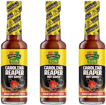 Tropical Sun Carolina Reaper Hot Sauce - Made with World's Hottest Pepper, 148ml Pack of 3