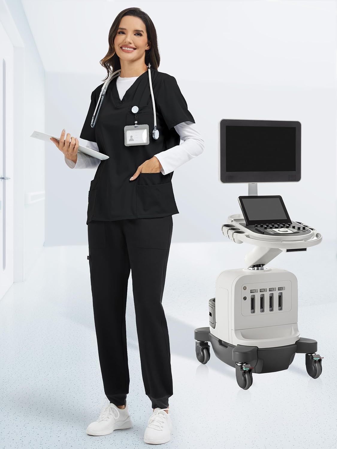 SEVEGO Tall Women's Scrub Pants 32/34/36 Long Inseam Yoga Jogger with 5 Pockets Drawstring Elastic Waistband - Image 3