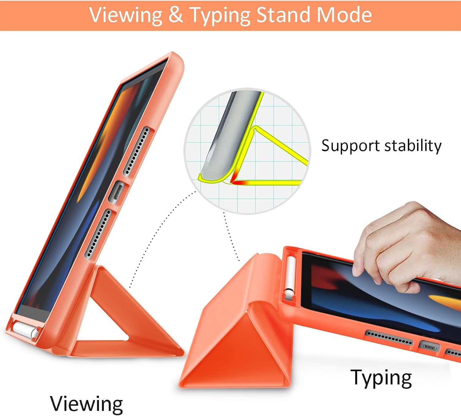 Gahwa New iPad 10.2 Inch Case 2021 9th Gen/ipad 8th Gen 2020 /ipad 7th Gen 2019 with Pencil Holder, Slim Stand Hard Back Shell Protective Smart Cover Case for iPad 10.2 Inch(Orange)