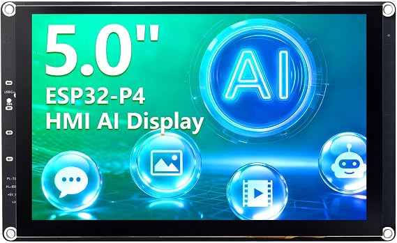 5 Inch ESP32-P4 Display, 800x480 IPS Touch Screen with ESP32-P4 & ESP32-C6, Up to 400MHz, Support Wi-Fi 6, Bluetooth 5.3 (BLE), AI Speech Interaction, Compatible with Arduino, ESP-IDF, LVGL