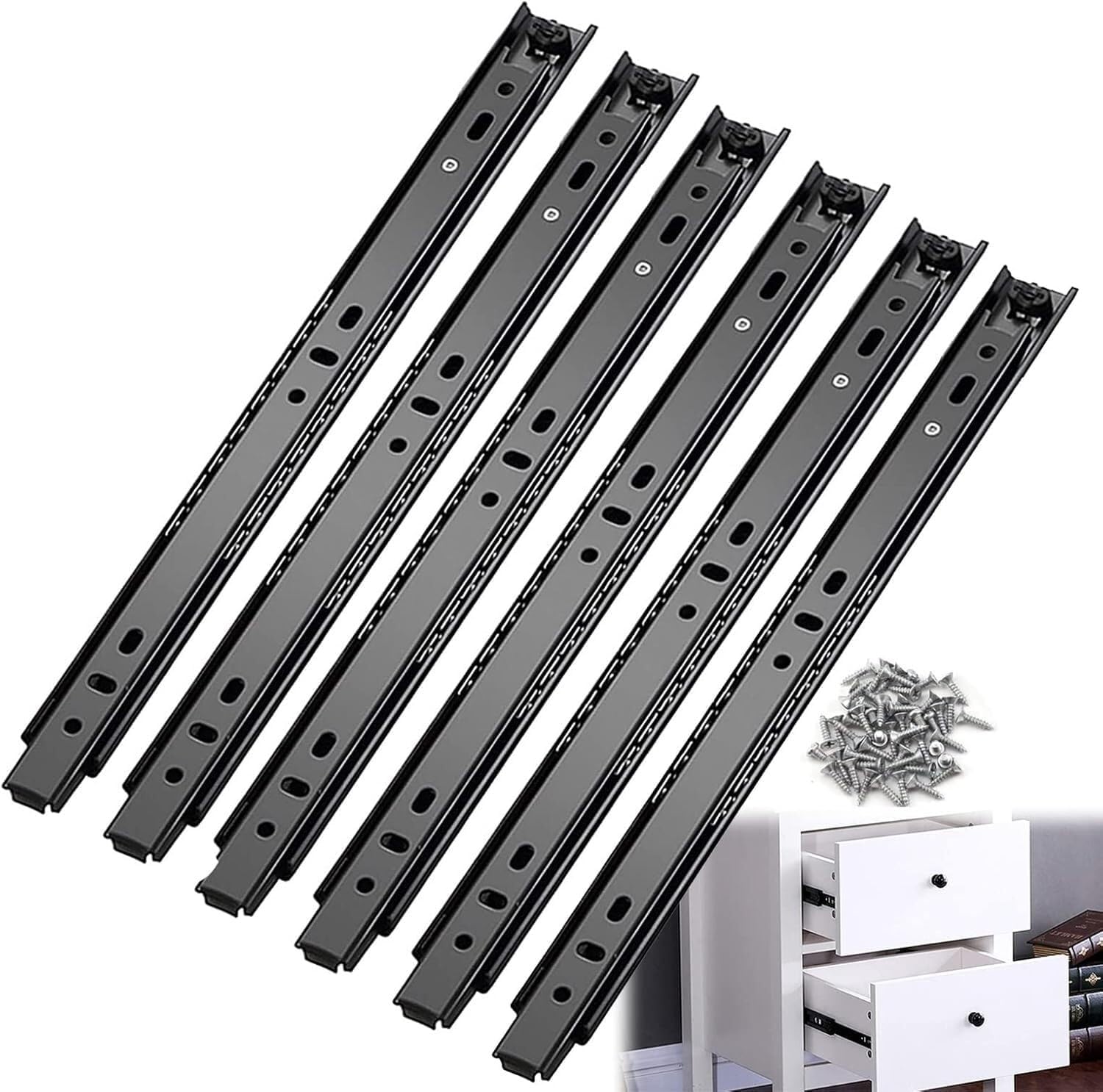 Cabinet Drawer Slides 3 Pair Furniture Parts Telescopic Guide Rail Black(200mm/8Inch)