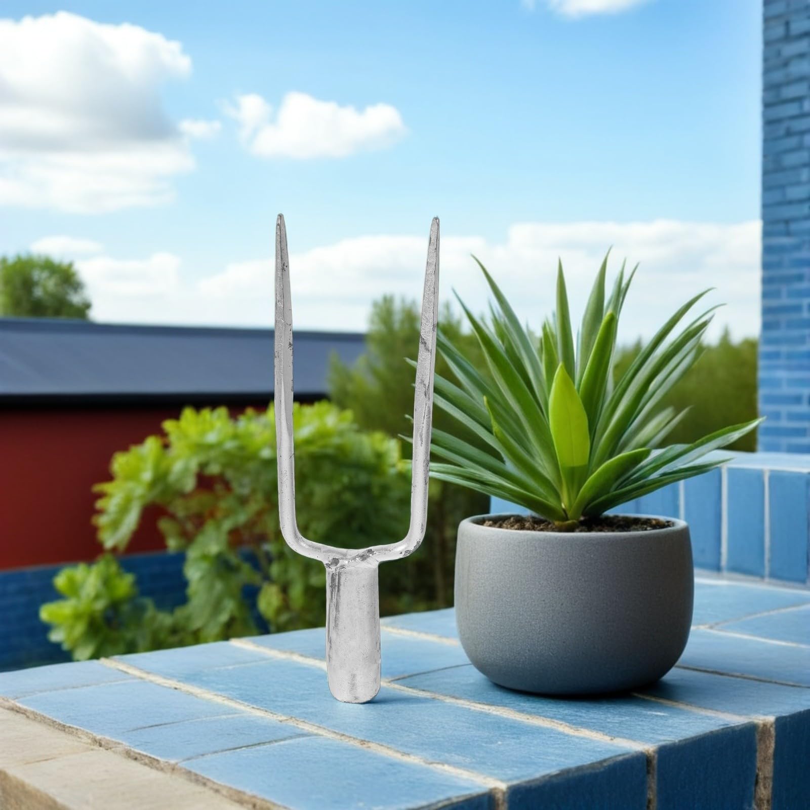 HEMOTON Fourche de Jardin à Main en Acier, Tête à 2 Dents, Finition Résistante la Rouille, pour Ameublir Le Sol, Jardin et Parterre