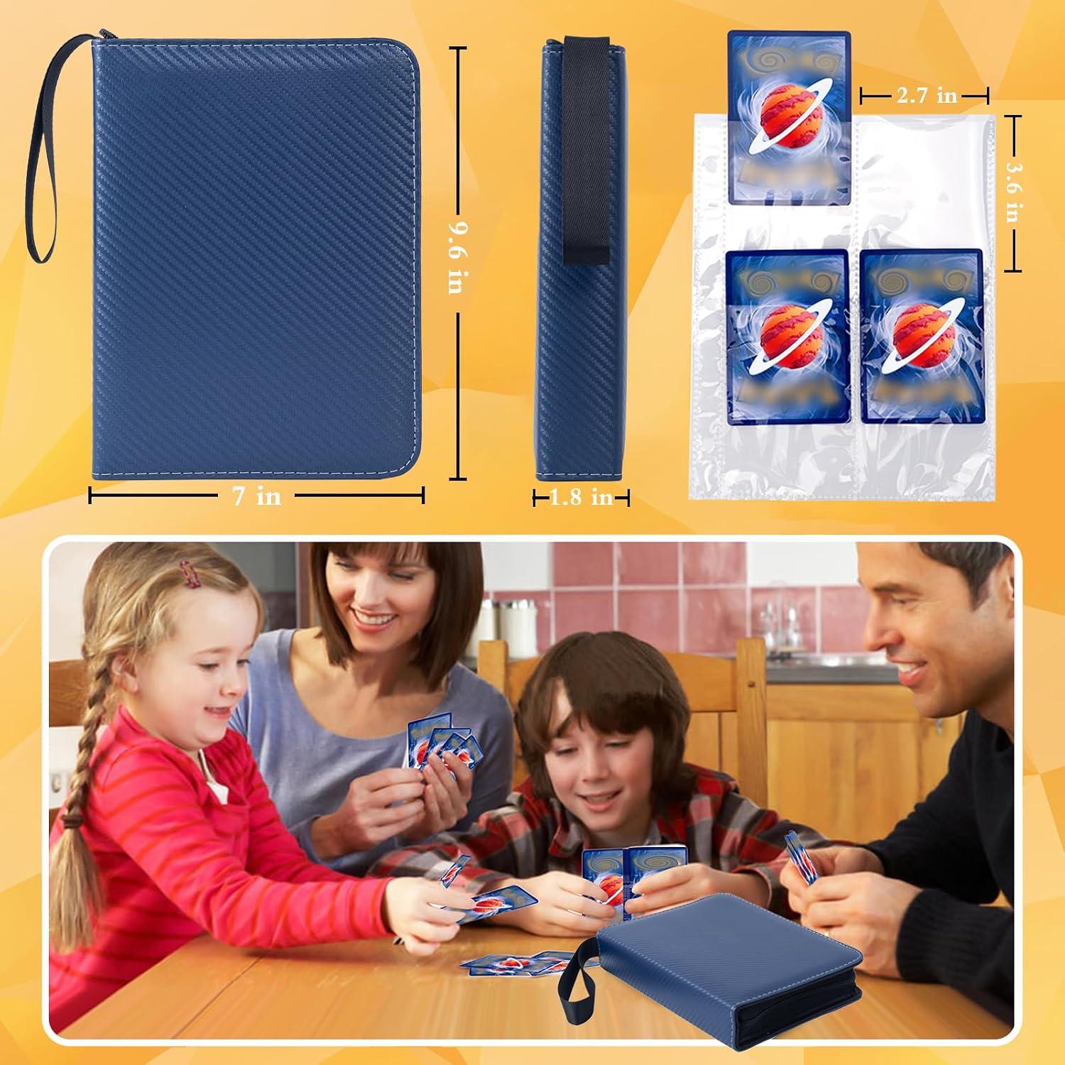 Jravkfi Card Binder 4 Pocket with 50 Removable Sleeves-Can Hold 400 Cards,3-Ring Zipper Sports Book is Gifts for Boys and Girls(Blue) image 4