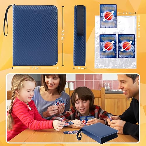 Miniatura 4 de Carpeta de tarjetas con 4 bolsillos con 50 fundas extraíbles, puede contener 400 tarjetas, libro deportivo con 3 anillos con cremallera es regalo