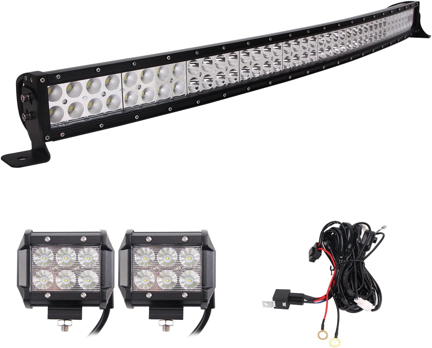 Senlips Light Bar 42” 240W Curved Light Bar Spot&Flood Combo Beam Waterproof Off Road Lights with 2pack of 18W Led Flood Pods and 1X10ft Wiring Harness Kit for Truck Jeep ATV SUV Car