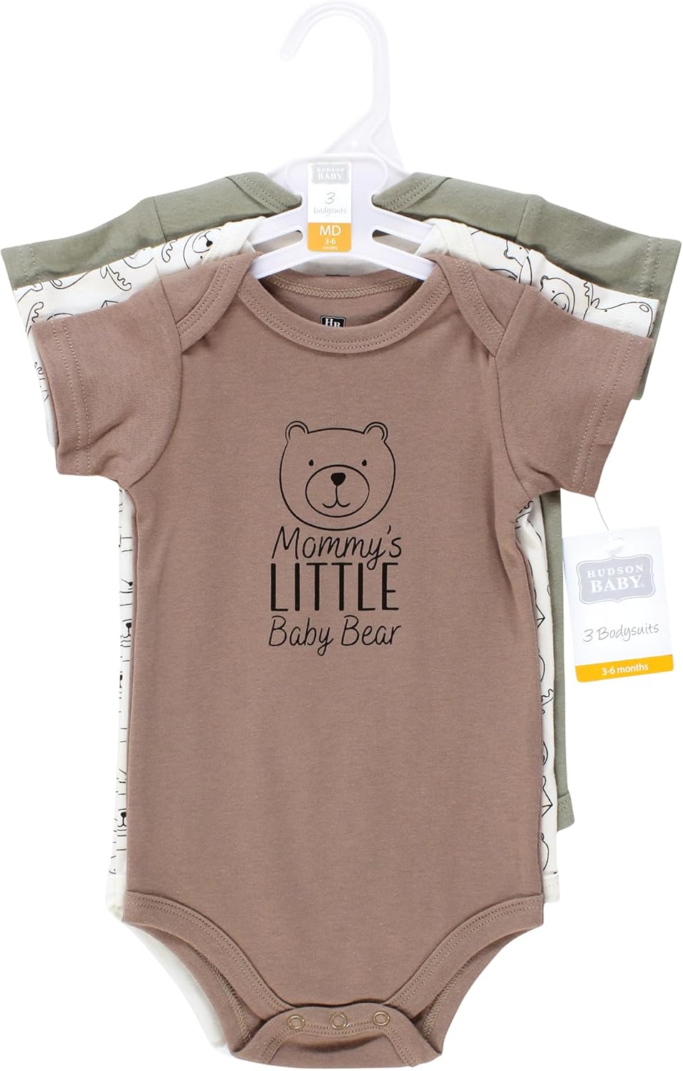 Hudson Baby Infant Boys Cotton Bodysuits 3-Pack, Mommys Baby Bear, 0-3 Months - Image 2