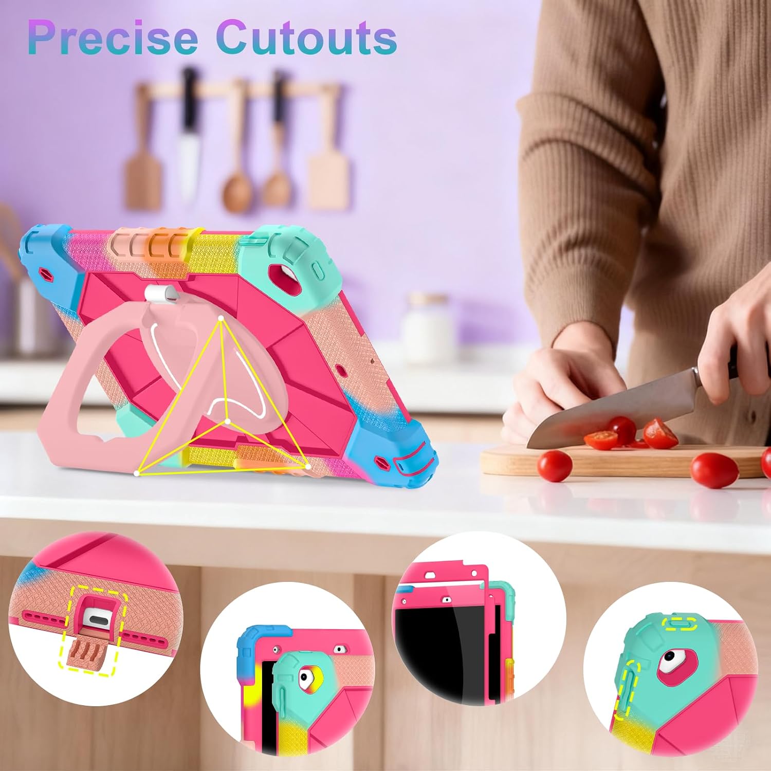 Auizotl Case for iPad 9th/8th/7th Generation 10.2 Inch iPad Case 9th Generation with Screen Protector/Rotate Stand/Pen Holder, Heavy Duty Shockproof i Pad 9th/8th/7th Cases,Colorful Pink image 4