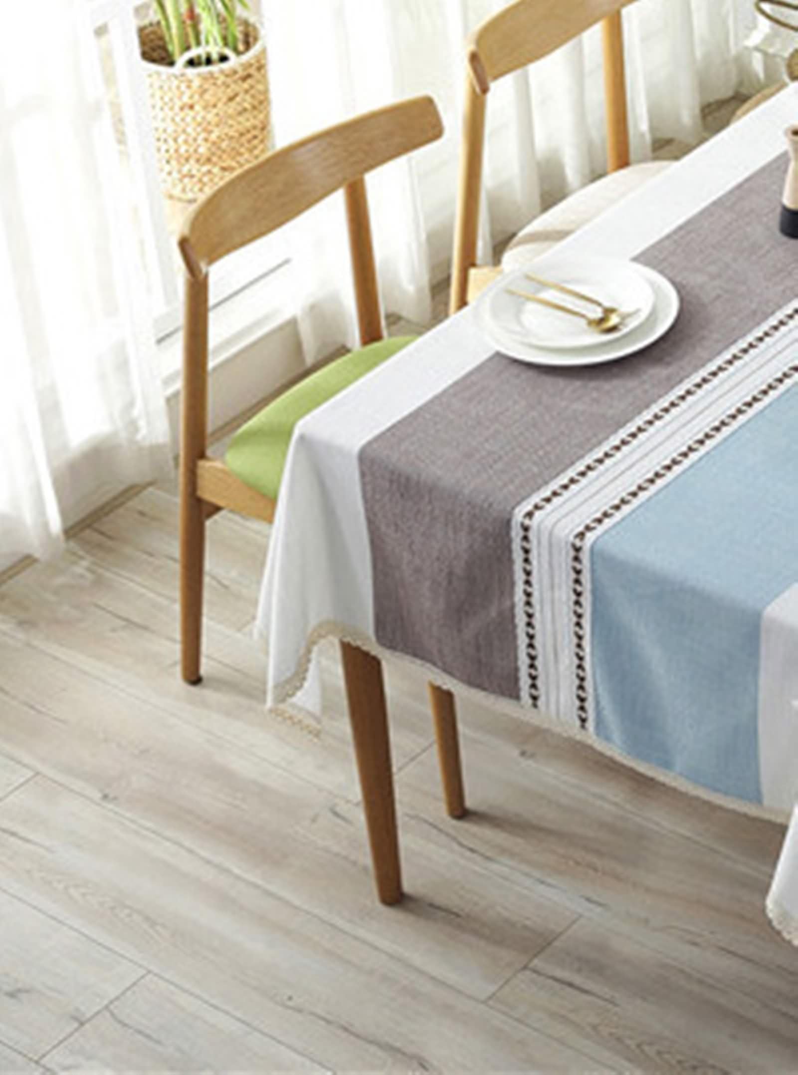 Mantel Moderno Rectangular Azul, Empalme con Encaje, de Poliéster Fácil de Limpiar, 120 x 180 cm, Mantel para Restaurante