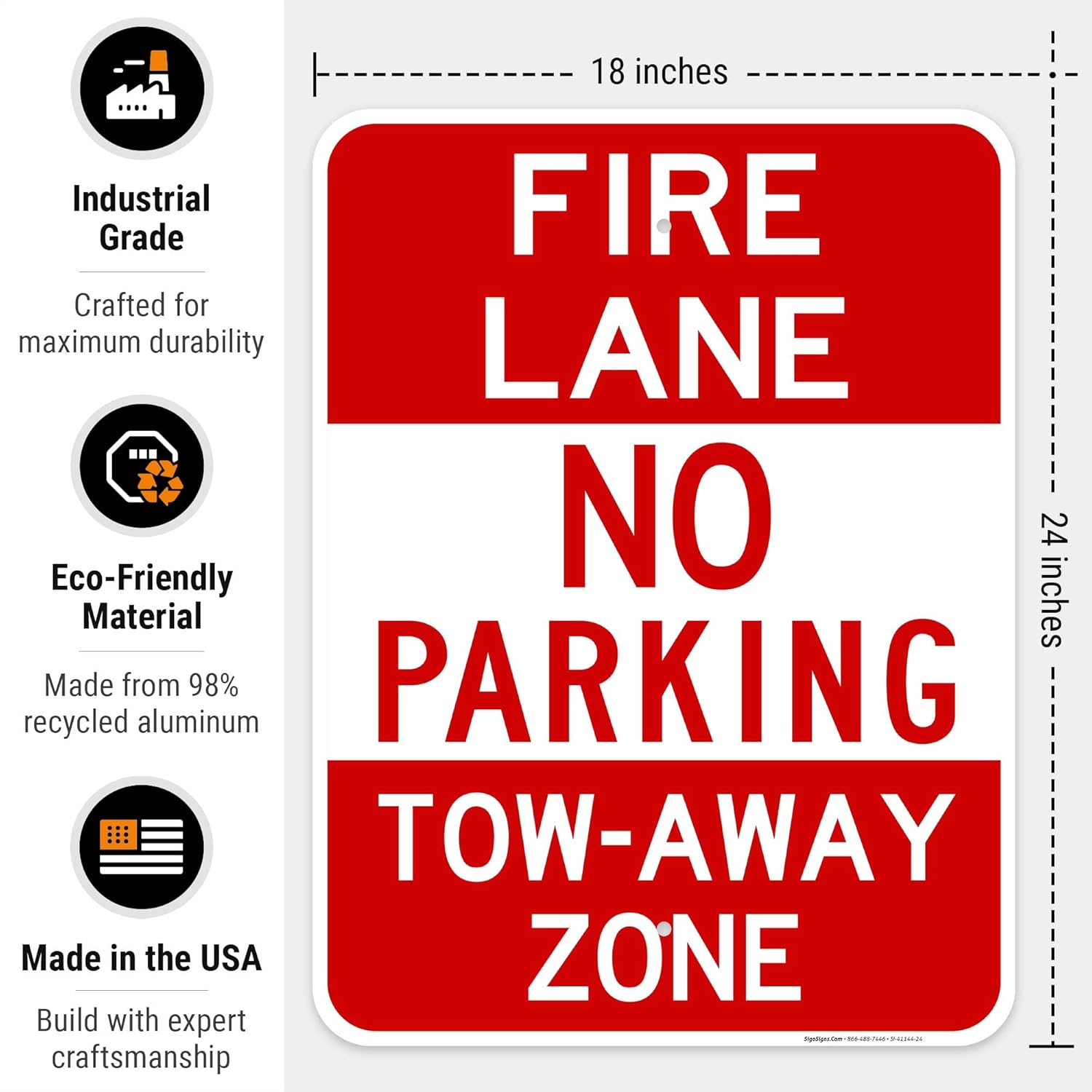 Fire Lane Header No Parking Tow Away Zone Sign, 18x24 Inches, Rust Free .063 Aluminum, Fade Resistant, Easy Mounting, Indoor/Outdoor Use, Made in USA
