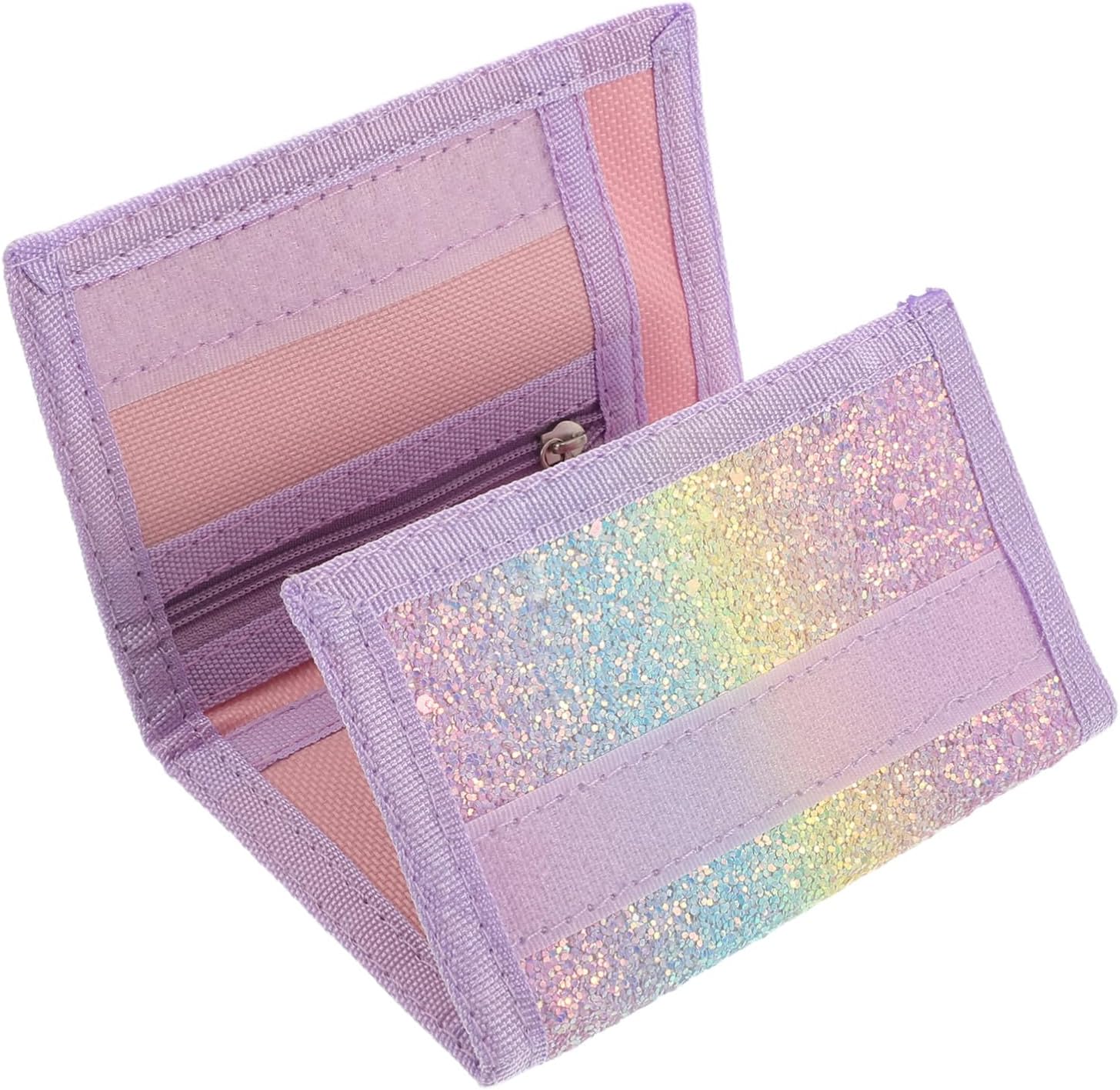 Little Wallet Bifold Polyester Folding Wallet with Sparkly Glitter Design and Multiple Storage Pockets for Safe Storage and Daily School Card Holder Use