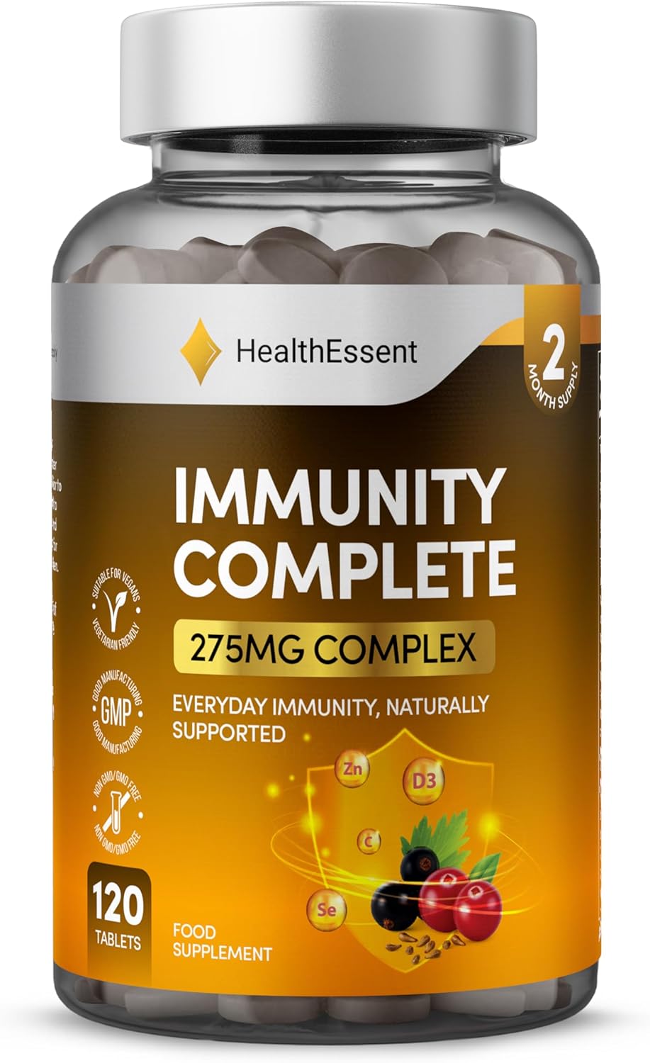 Complete Immune System Booster – 275mg Antioxidant & Vitamin Complex with Elderberry, Vitamin C, Vitamin D3, Zinc, Selenium & More (2 Month Supply) – 120 Vegan Tablets