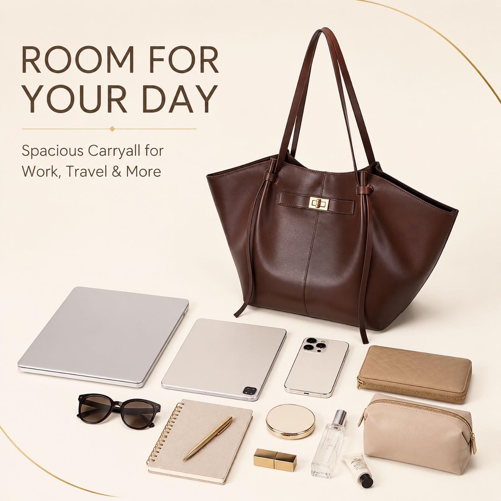 Adius Bolso Tote para Mujer, Bolso Tote de Piel para Mujer