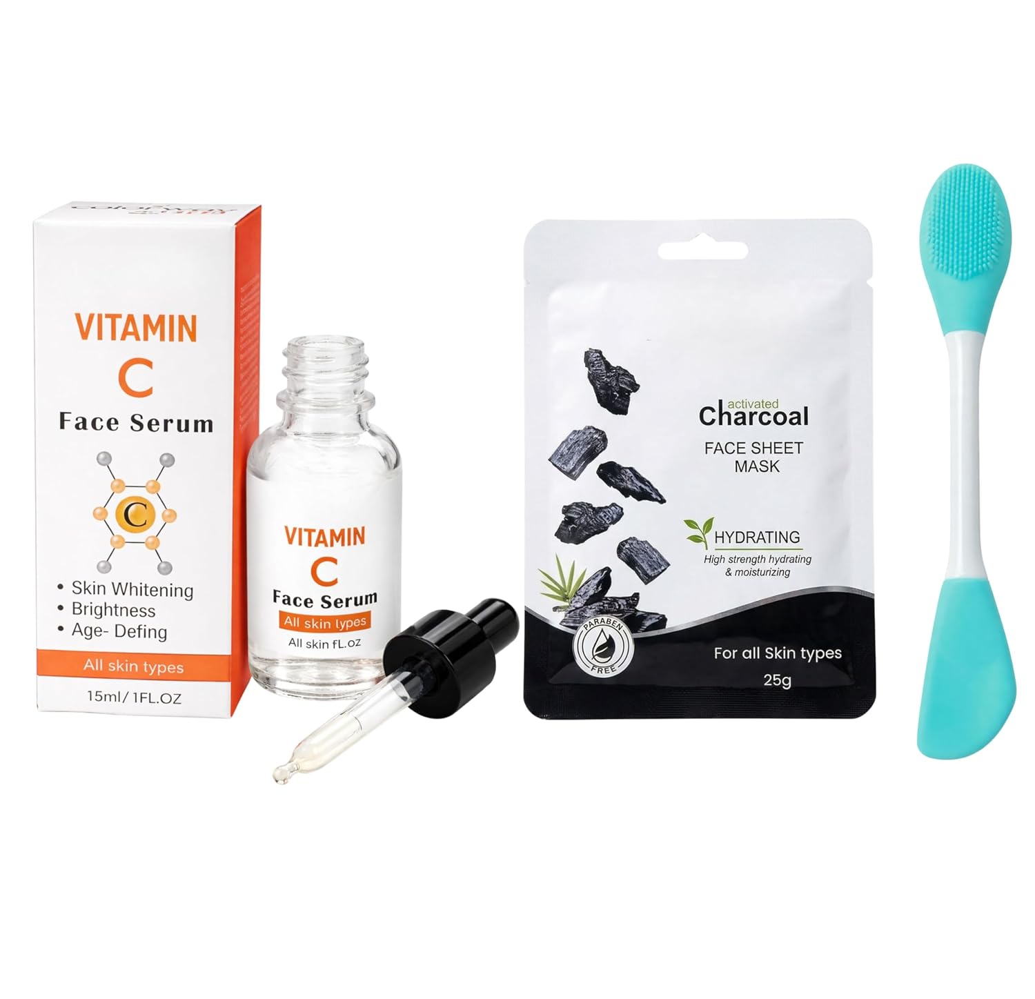 3-in-1 Skin Radiance Kit – Vitamin C Face Serum, Activated Charcoal Sheet Mask & Dual-Sided Silicone Facial Brush | Bright... - Review, Price and Buying Guide