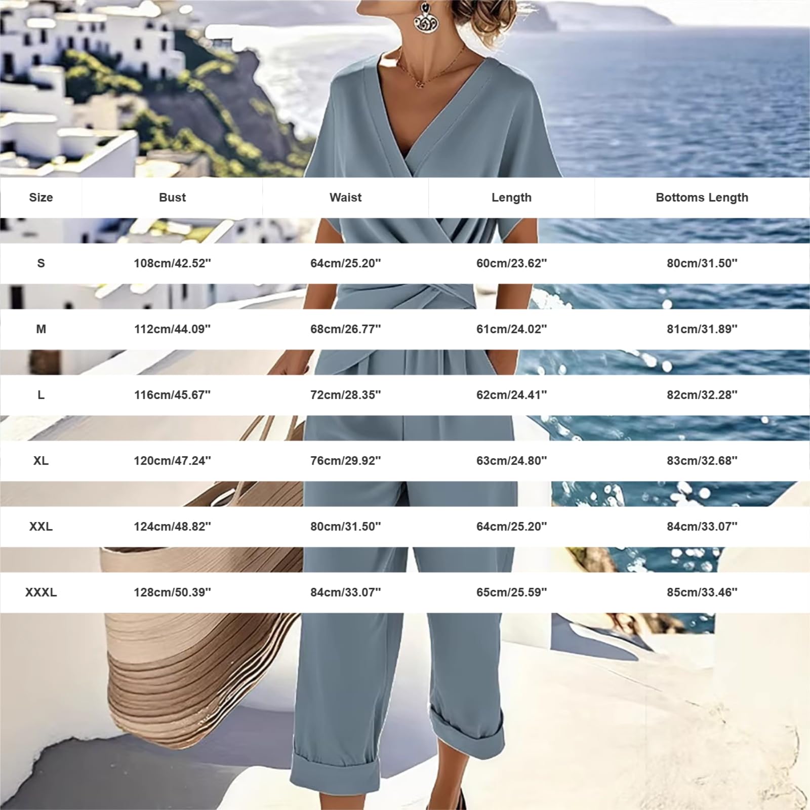 Set Damen Outfit Zweiteiliges Damen-Outfit: Wickeloberteil Mit V-Ausschnitt Und Cropped-Hose, Lässiges - Für Den Festliche Damenmode Hose Oberteil Sommer Sport Fitness 2 Teiler Elegant