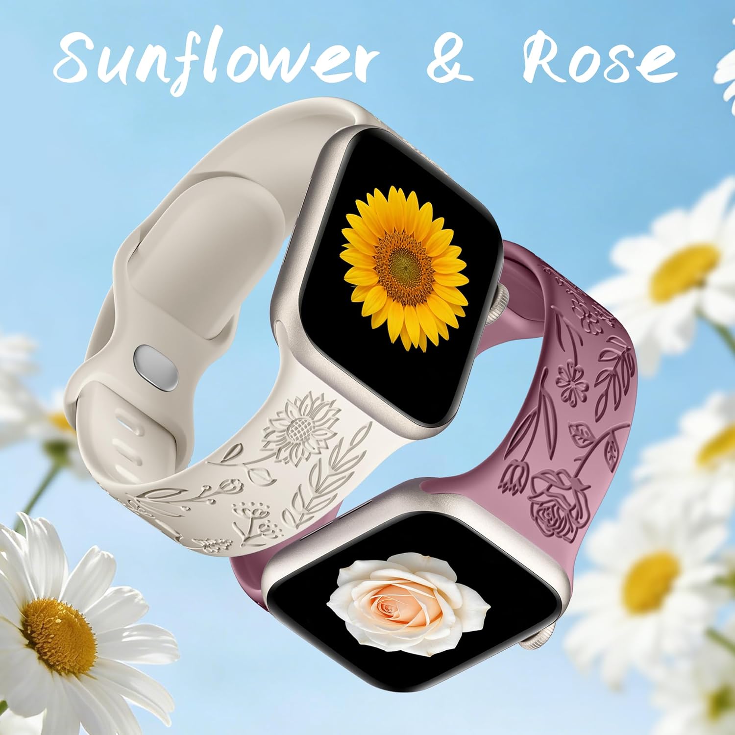 SNBLK 6 Pack Floral Engraved Bands Compatible with Apple Watch Bands 40mm 41mm 42mm 38mm 44mm 45mm 46mm 49mm Women Men, Silicone Flower Pattern Strap for iWatch Series 11 10 Se Ultra 9 8 7 6 5 4 3 2 1 5 71FbL1dRlzL. AC SL1500
