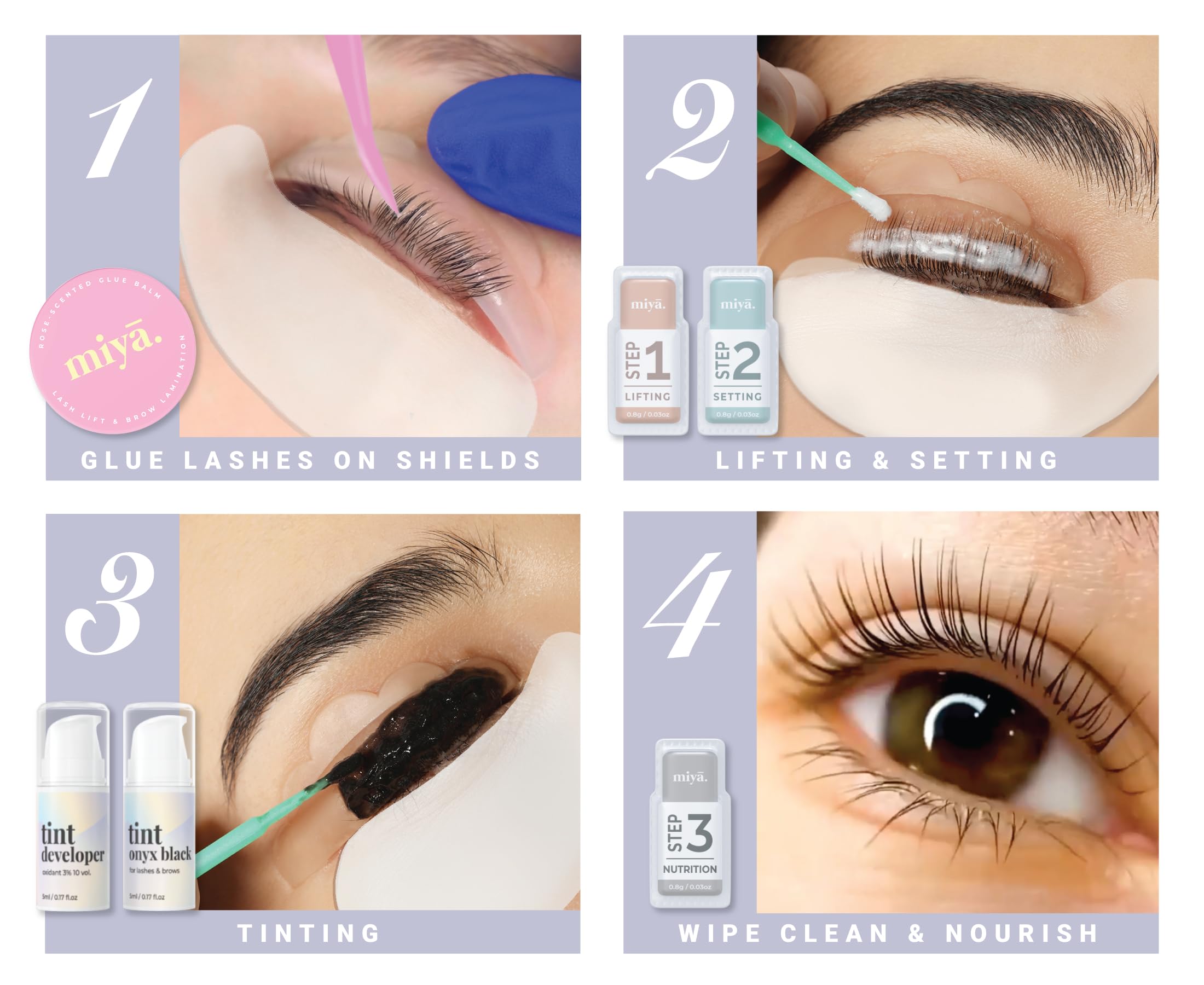 MIYA CIGLIA | Kit per laminazione ciglia e sopracciglia con tinta | Colore nero | Kit per il lifting di ciglia e sopracciglia con tinta | Kit per permanente ciglia e sopracciglia fai da te | Risultat