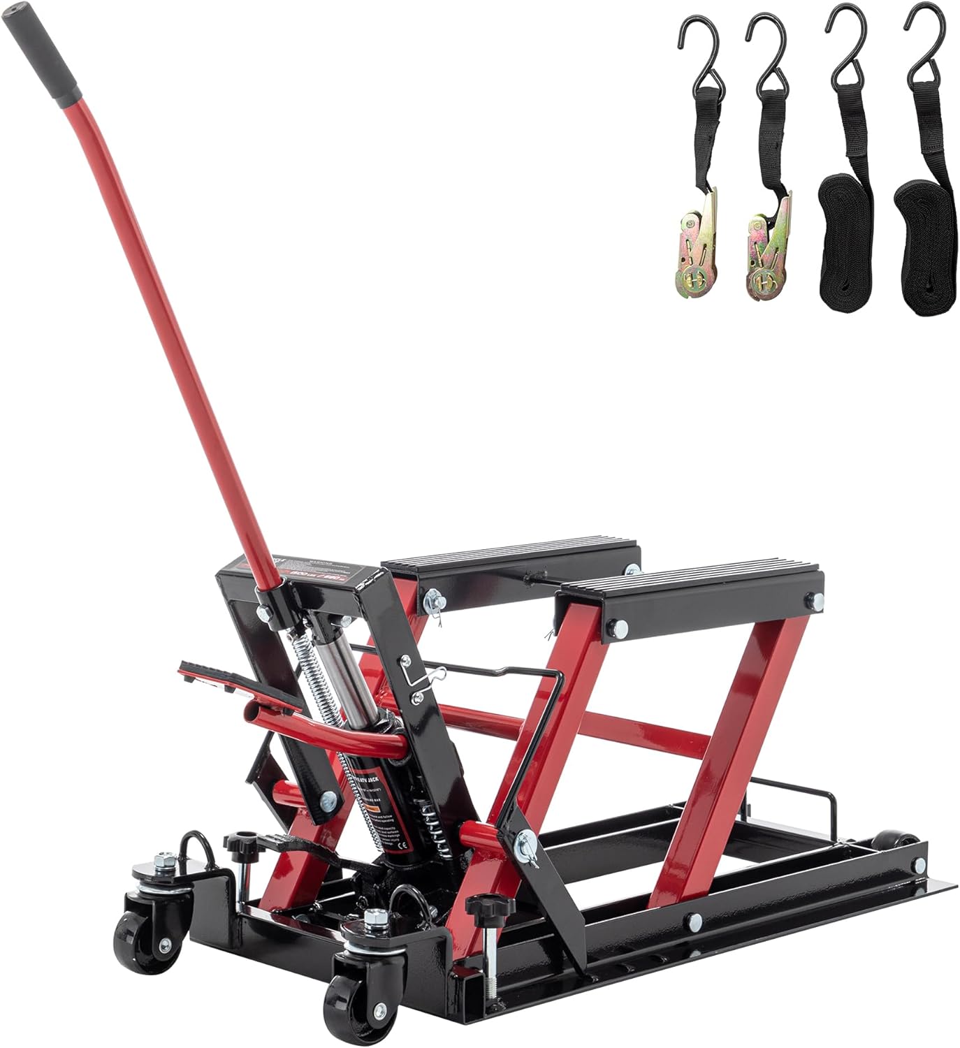 Hydraulic Motorcycle Lift Jack, 1500 LBS Capacity Foot-Operated Motorcycle Lift Table, ATV Scissor Lift Jack with 4.5" - 15" Lifting Range, Portable Motorcycle Lift Table with Wheels