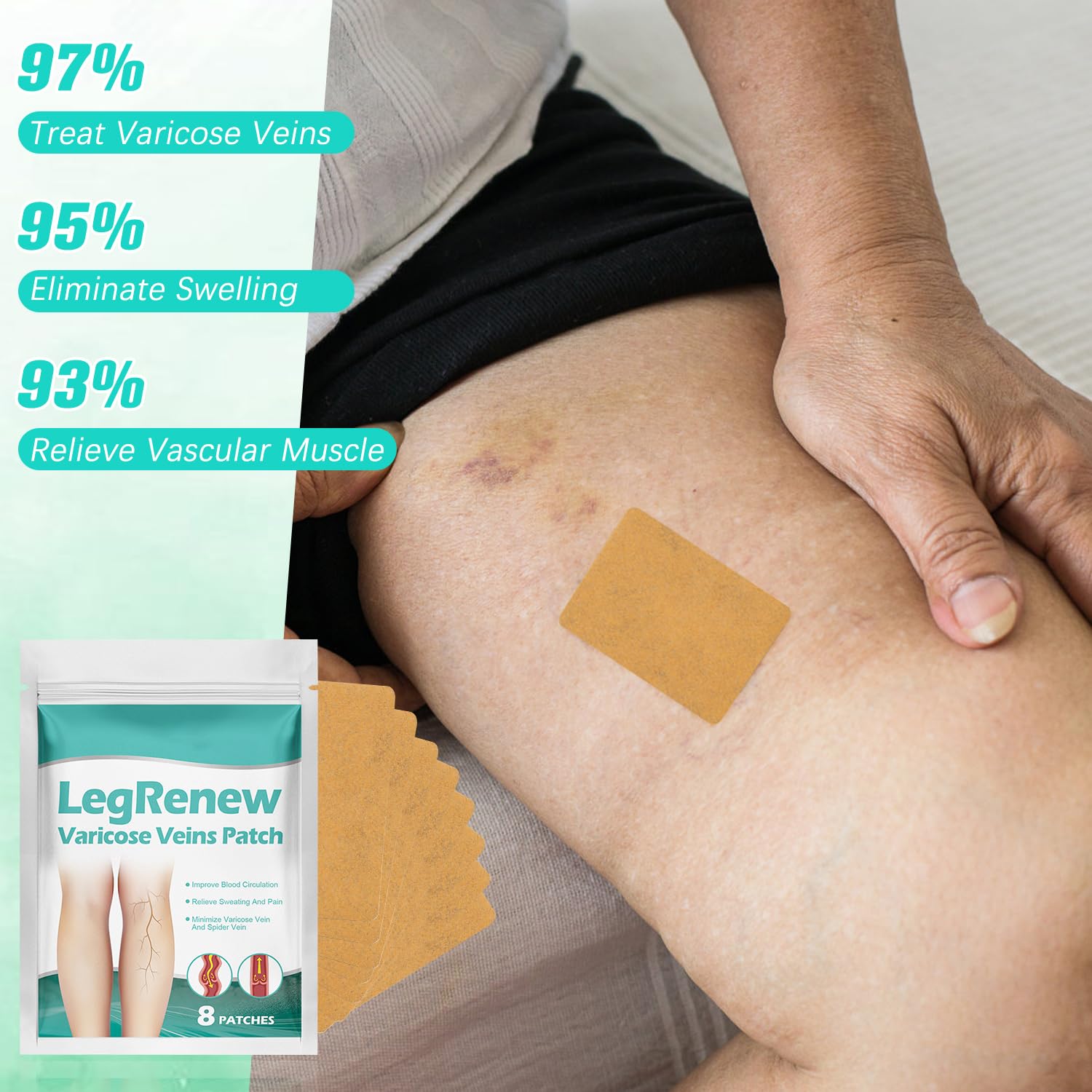 2 Pack Leg Renew Varicose Veins Patch, Professional Varicose Veins Treatment for Legs, Varicose Veins Patch-Professional Relief for VaricoseVeins in The Legs, Natural Ingredients for All Skin Types