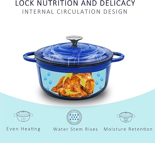 Miniatura 3 de Horno holandés de hierro fundido esmaltado de 4.5 cuartos de galón con tapa, horno holandés redondo grande de doble asa, olla redonda clásica para