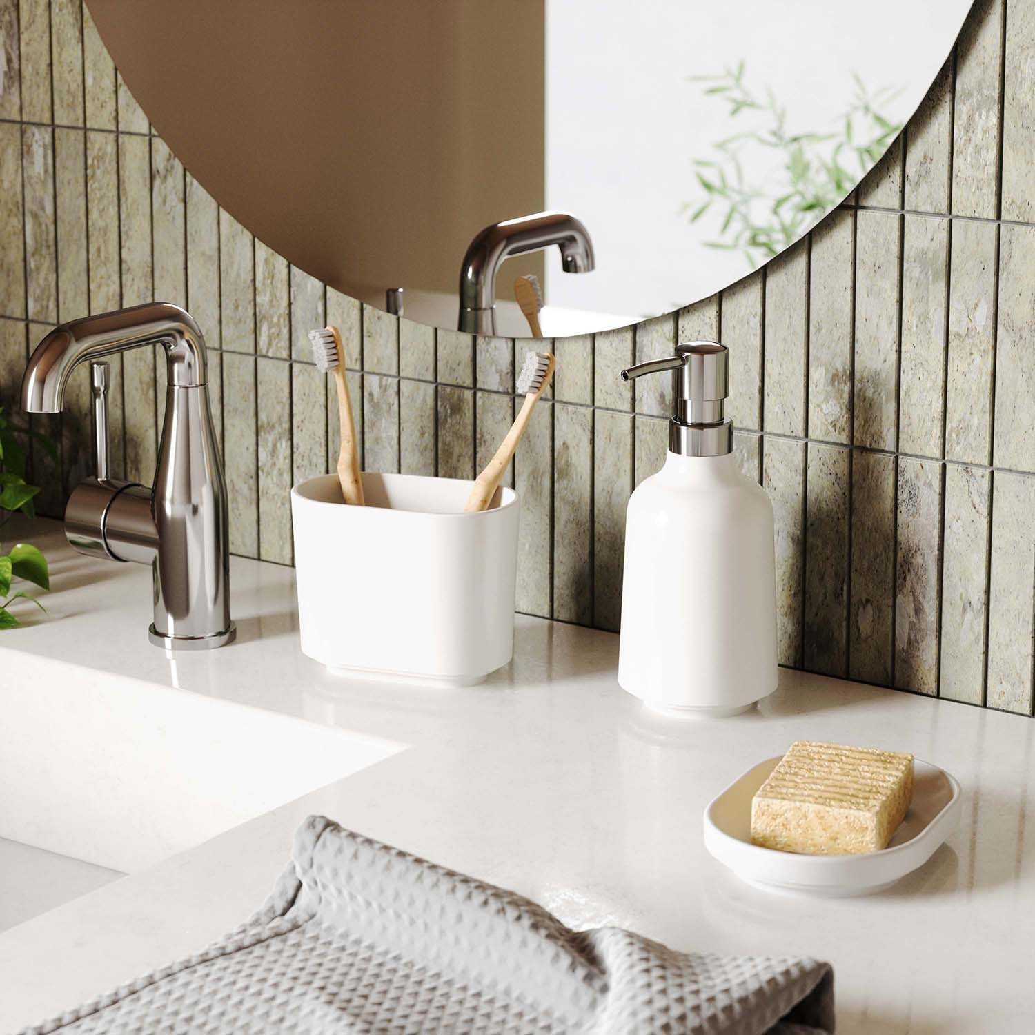 Umbra Step Toothbrush Holder, 3 Compartment Bathroom Organizer, White image 2