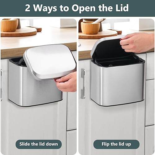 Miniatura 5 de Contenedor colgante de compost de cocina de 4 litros1.05 galones, incluye 30 bolsas compostables, cubo de basura con cubo interior extraíble, acero